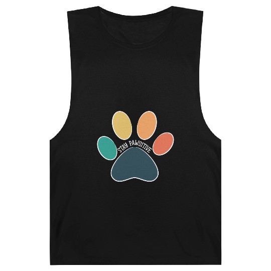 Paw Print Stay Pawsitive Vintage White Text Barnard Tanks