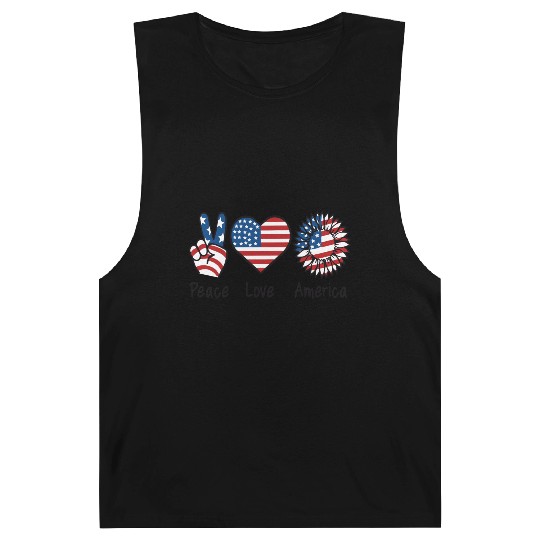 4th of July American Flag Sunflower Peace Love US Barnard Tanks
