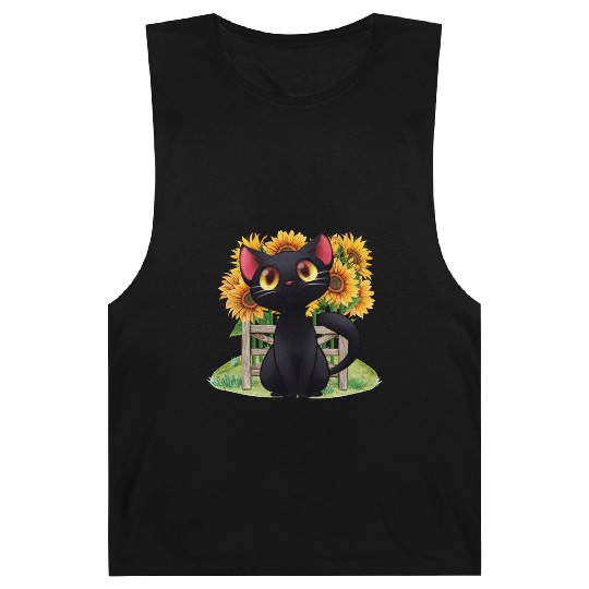 Black Cat With SunFlowers, Gifts For Kitten Lovers Barnard Tanks