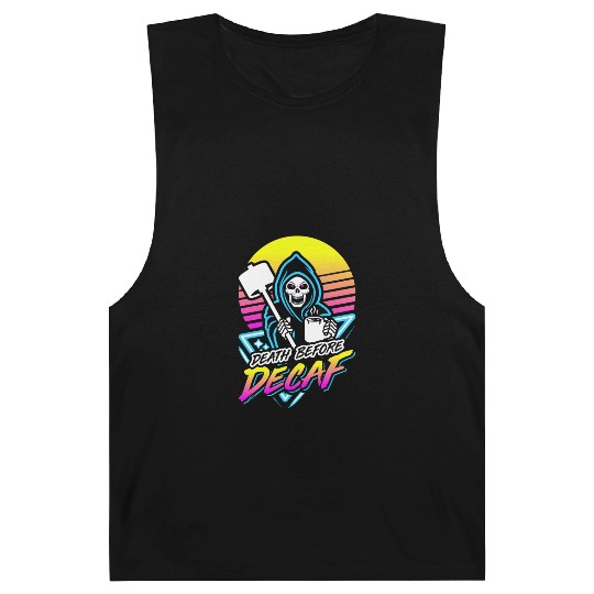 Death Before Decaf (Gym Reaper) Retro Neon Barnard Tanks