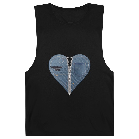 light blue heart in jeans look with zipper Barnard Tanks