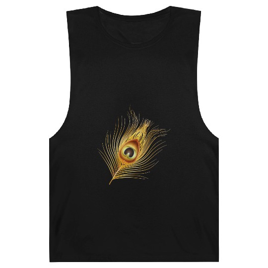 hand drawn gold colored peacock feather Barnard Tanks