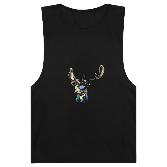 Deer DJ Brown Cool and Funny Music Animal With Barnard Tanks