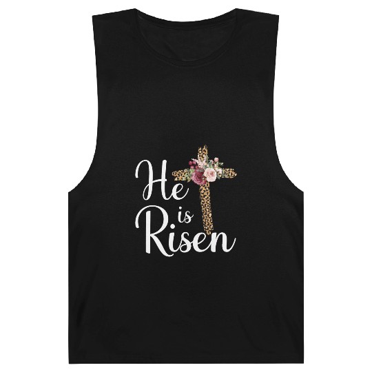 He Is Risen Jesus Christ Cross Easter Sunday Barnard Tanks
