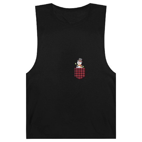 Christmas Cute Snowman In Buffalo Plaid Pocket Barnard Tanks