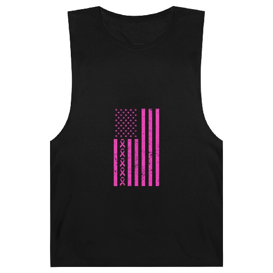 Pink Ribbon beating Breast Cancer American Flag Barnard Tanks