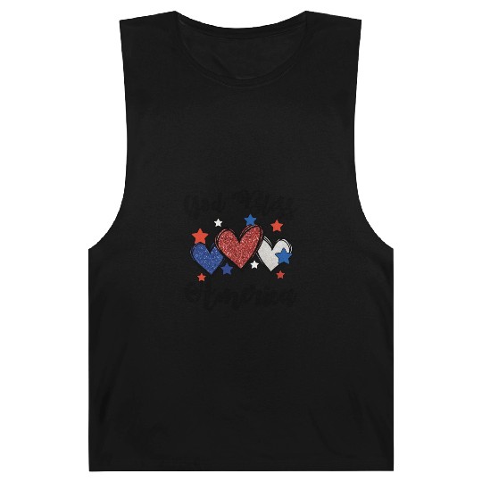 God Bless America Patriotic USA Hearts 4th of July Barnard Tanks
