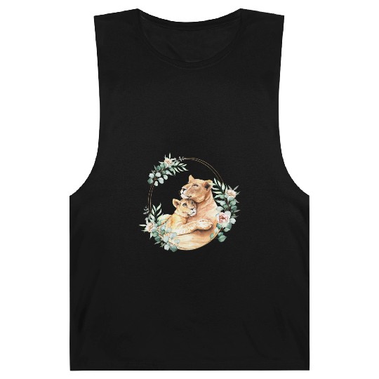 Mommy and Baby Lion in a Floral Gold Wreath Frame Barnard Tanks
