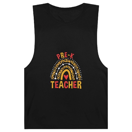 Back To School Leopard Pre-K Teacher Rainbow Barnard Tanks