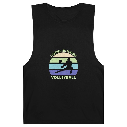 I rather be playing volleyball retro sunset Barnard Tanks