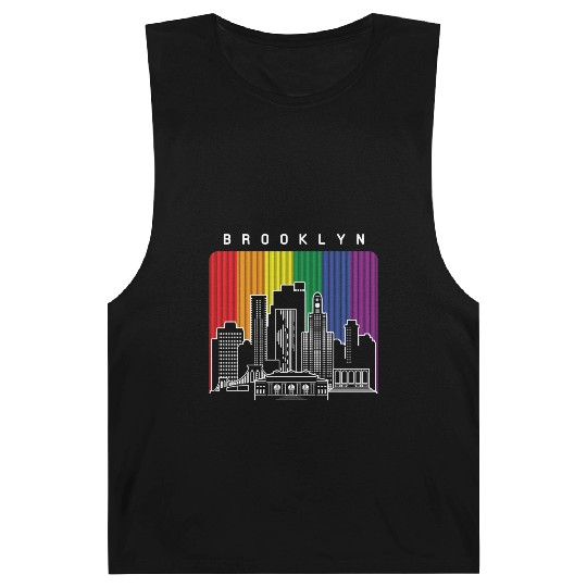 Brooklyn New York Skyline Rainbow Flag Barnard Tanks