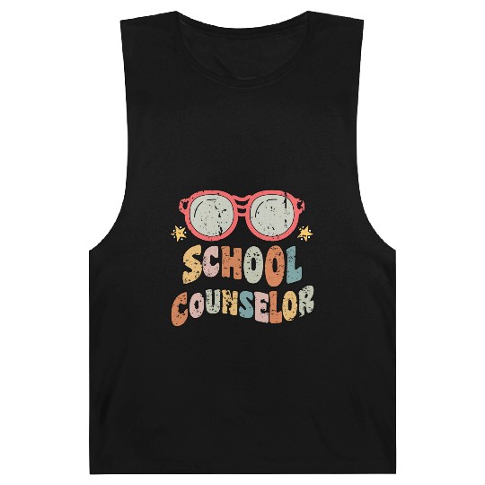 School Counselor Groovy Retro Barnard Tanks