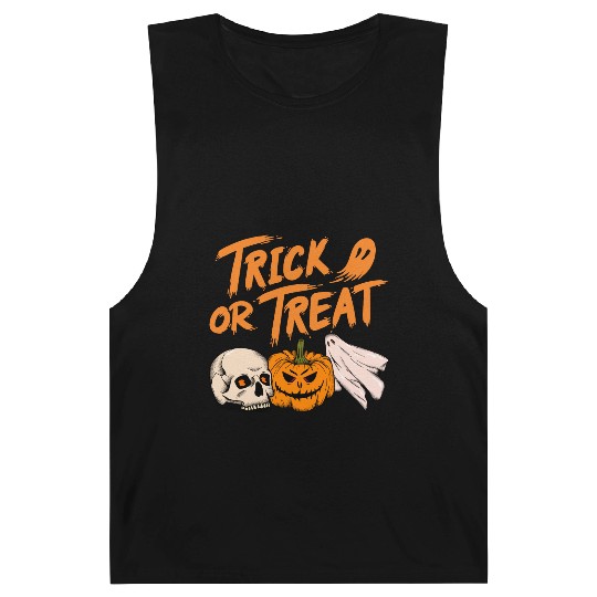 Halloween scary pumpkin head, skull and ghost Barnard Tanks