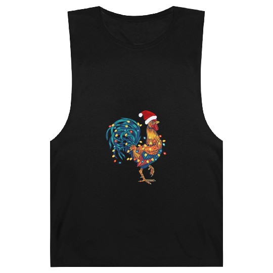 Funny Rooster Chicken Christmas Lights Pajama Farm Barnard Tanks