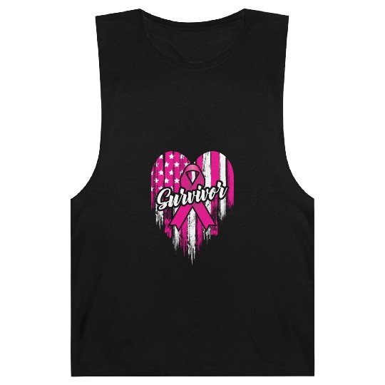 Breast Cancer Survivor Pink Ribbon American Flag Barnard Tanks