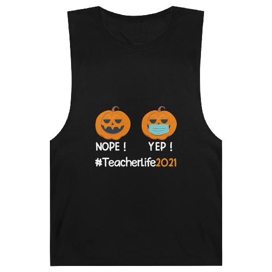 Funny Halloween Teacher life 2021 Pumpkin wearing Barnard Tanks