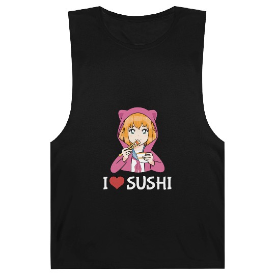 Kawaii Anime Girl I Love Sushi Barnard Tanks