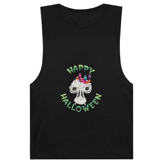 Candy Skull Happy Halloween Cartoon Barnard Tanks