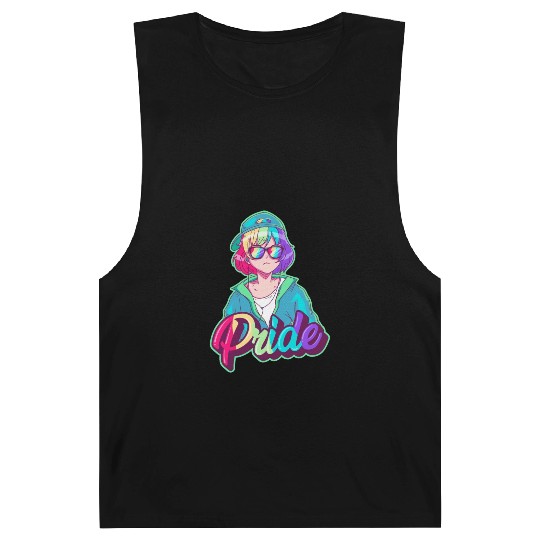 Gay Pride Anime Girl Hip Hop Rainbow Gay Flag LGBT Barnard Tanks