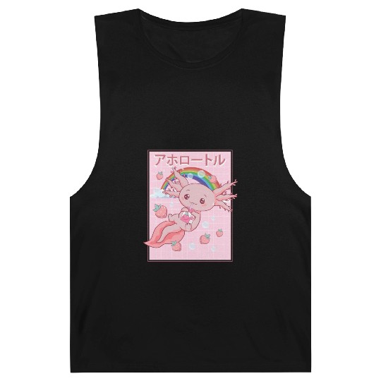 Kawaii Axolotl Strawberry Milk Barnard Tanks