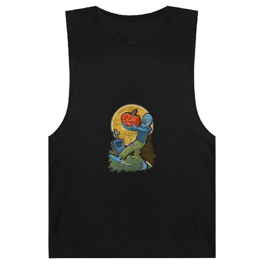 Zombie Running With Pumpkin Halloween Runner Spook Barnard Tanks