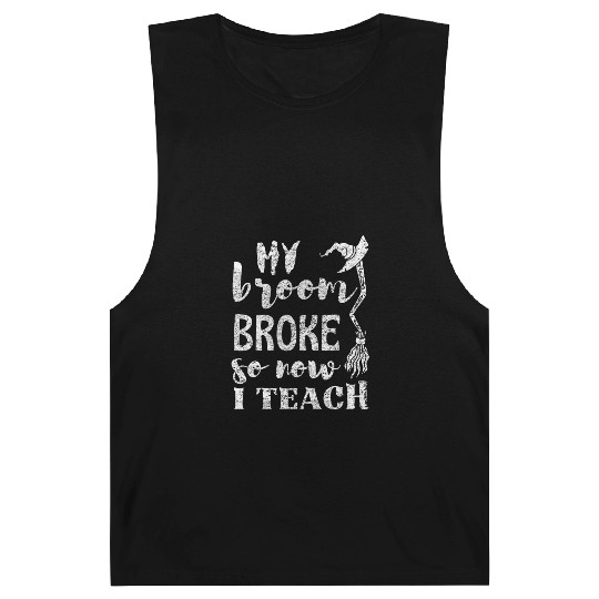 Witch Broom Hat Halloween Teacher Barnard Tanks