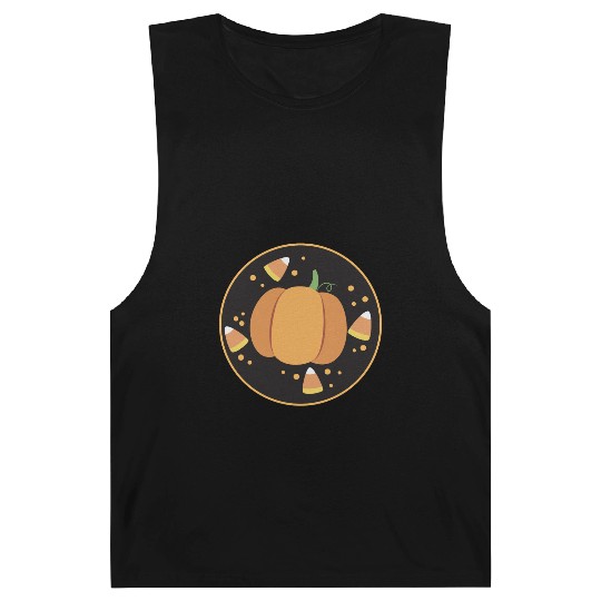 Pumkpin on a circle with candy corn Barnard Tanks