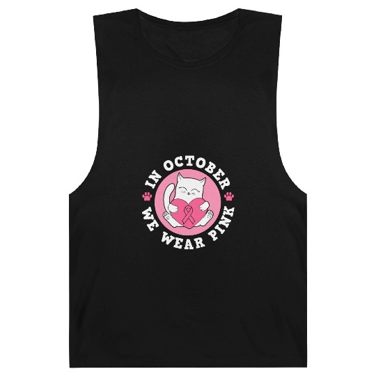 In October We Wear Pink Breast Cancer Warrior Cat Barnard Tanks