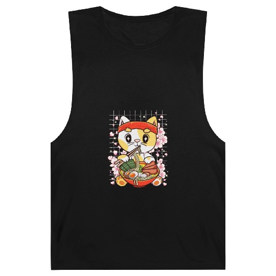 Gatito Comiendo Ramen Kawaii Anime Barnard Tanks