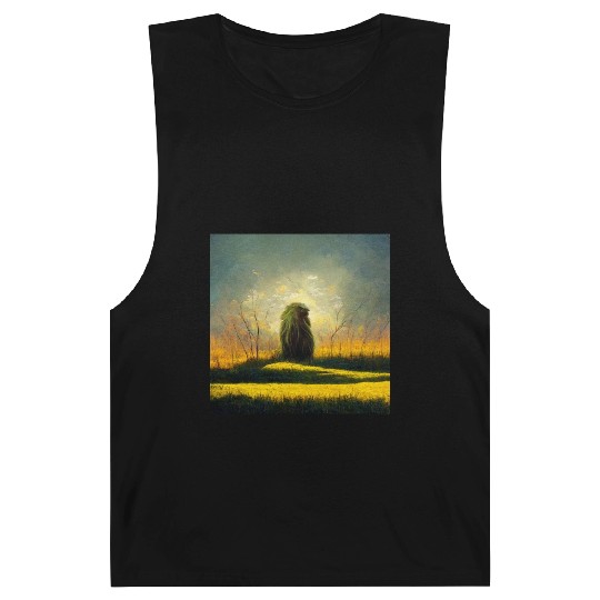 Lion meditate on sunrise, painting Barnard Tanks