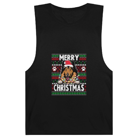 Collie Christmas Lights Dog Lovers Xmas Pajama Barnard Tanks