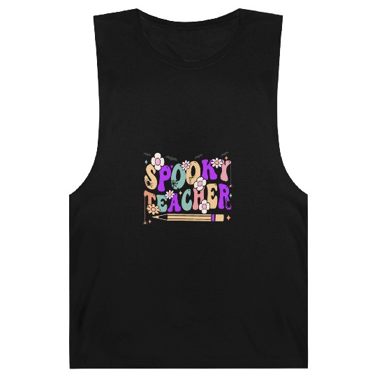 Spooky Season Retro Spooky Teacher Halloween Funny Barnard Tanks