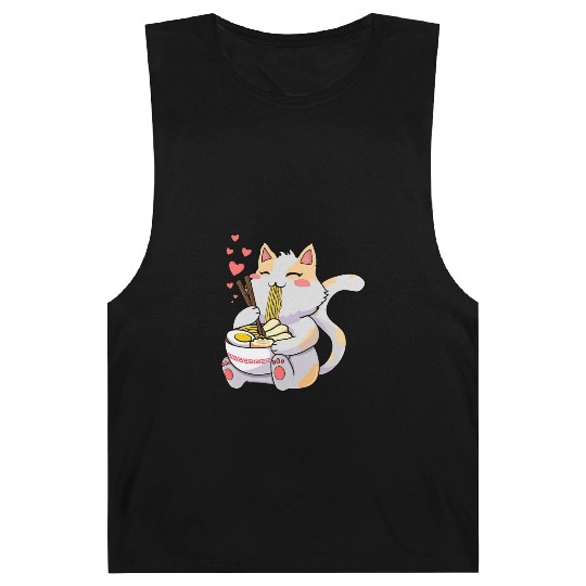 Funny Kawaii Cat Eating Ramen - Kawaii Neko Cat Barnard Tanks