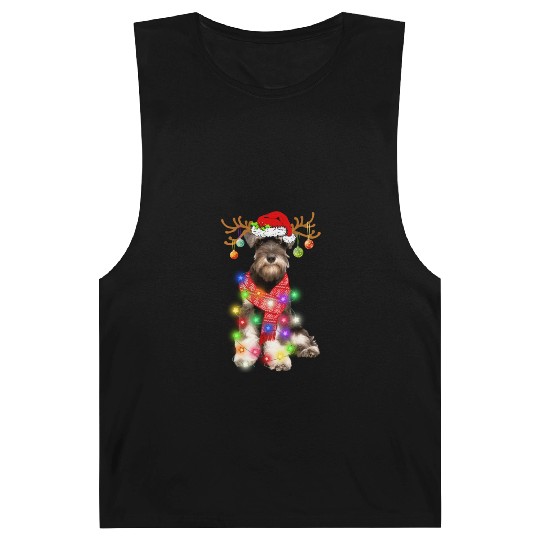 Funny Puppy Lover Schnauzer Christmas Lights Barnard Tanks