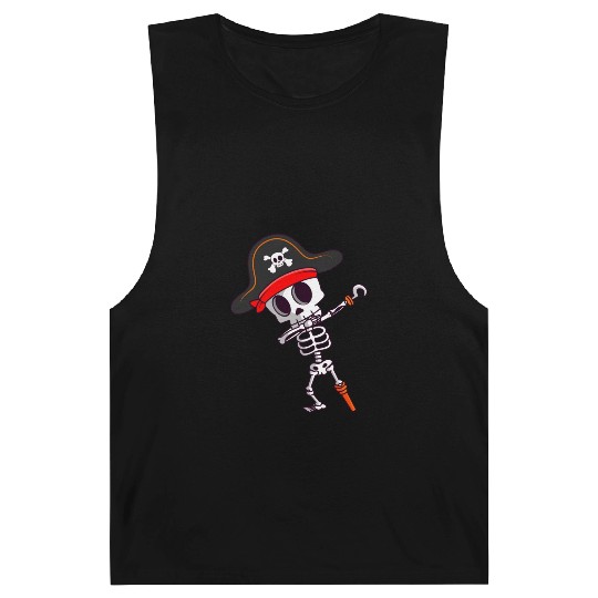 Dabbing Skeleton Pirate Spooky Halloween Barnard Tanks