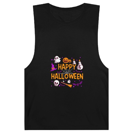 Pumpkin Lantern Skull Ghost Happy Halloween Barnard Tanks