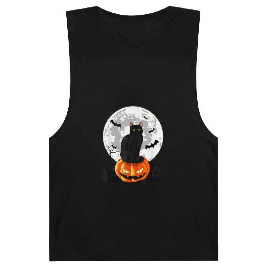 Black Cat On Pumpkin Barnard Tanks Full Moon Halloween