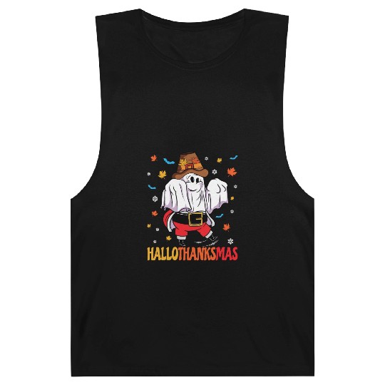 Happy Hallothanksmas Halloween Thanksgiving Santa Barnard Tanks