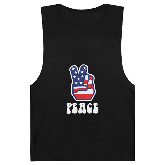 Womens Peace Sign US Flag Stars Stripes Hippie Barnard Tanks