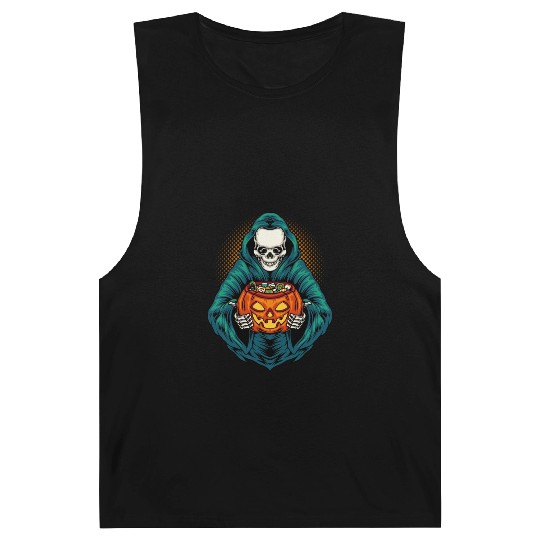 Grim Reaper With Scary Pumpkin - Halloween Barnard Tanks