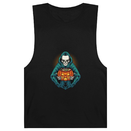 Grim Reaper With Scary Pumpkin - Halloween Barnard Tanks
