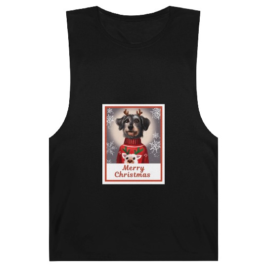 Miniature Black Schnauzer in a Christmas sweater. Barnard Tanks