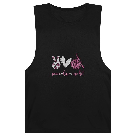 Peace Love Crochet Funny Crocheting Lover Women Barnard Tanks