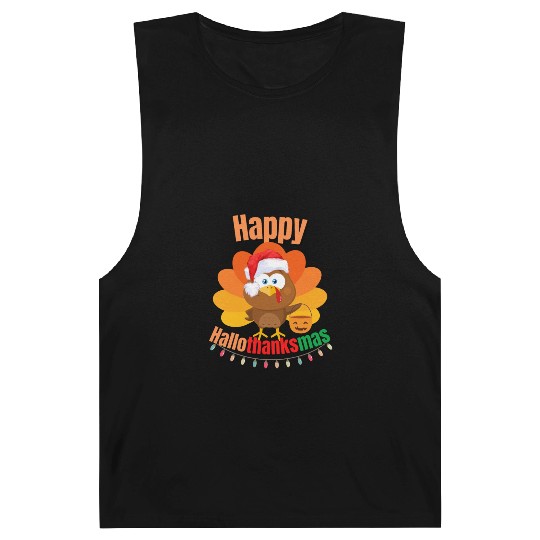Happy Hallothanksmas Trick or Treat Santa Turkey Barnard Tanks