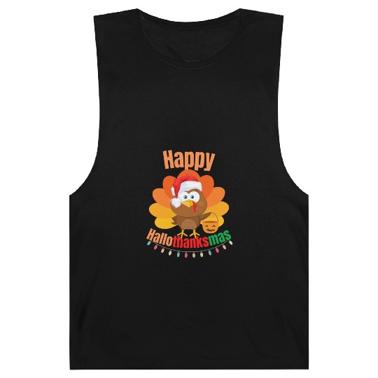 Happy Hallothanksmas Trick or Treat Santa Turkey Barnard Tanks