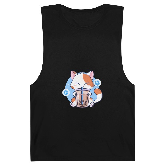 Cat Boba Tea Bubble Tea Kawaii Anime Japanese Neko Barnard Tanks