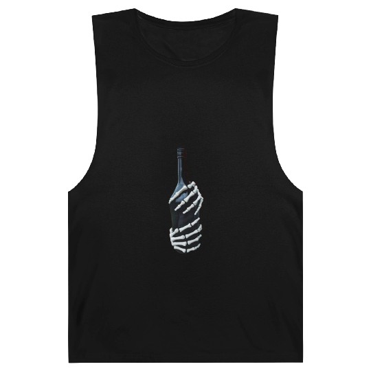 Halloween Skeleton Hand holds wine Bottle Minimal Barnard Tanks