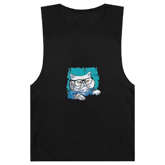 Stylish Nerd Persian Cat Beanie Glasses Tattoo Barnard Tanks