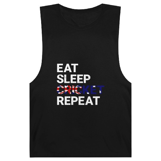 Eat Sleep Cricket Repeat AUS Flag Sports Gift Barnard Tanks