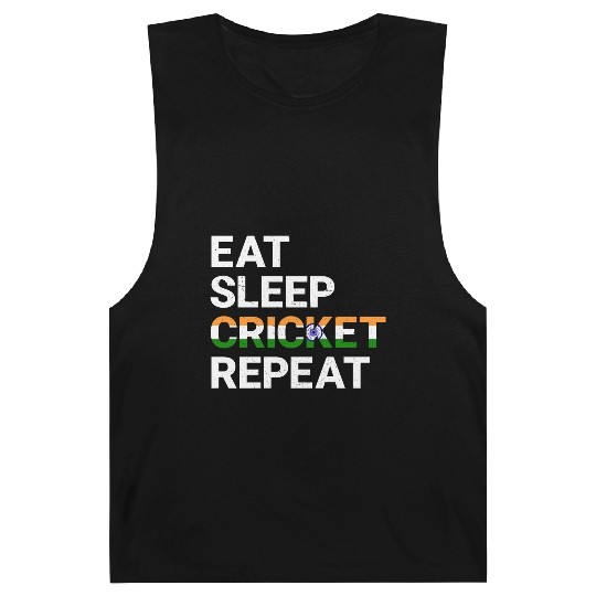 Eat Sleep Cricket Repeat IND Flag Sports Gift Barnard Tanks